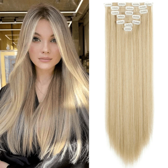 7pcs Set 22" Long Straight Clip-In Hair Extensions for Women