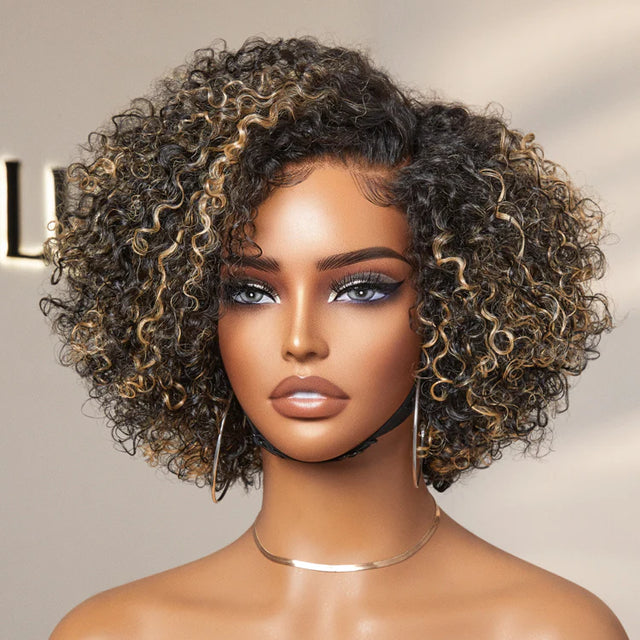 Trendy Short Curly HD Lace Wig – 100% Human Hair Glueless Side Part Wig for Women