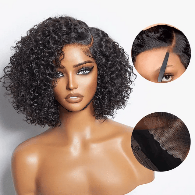 Trendy Short Curly HD Lace Wig – 100% Human Hair Glueless Side Part Wig for Women