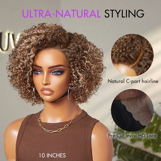 Trendy Short Curly HD Lace Wig – 100% Human Hair Glueless Side Part Wig for Women