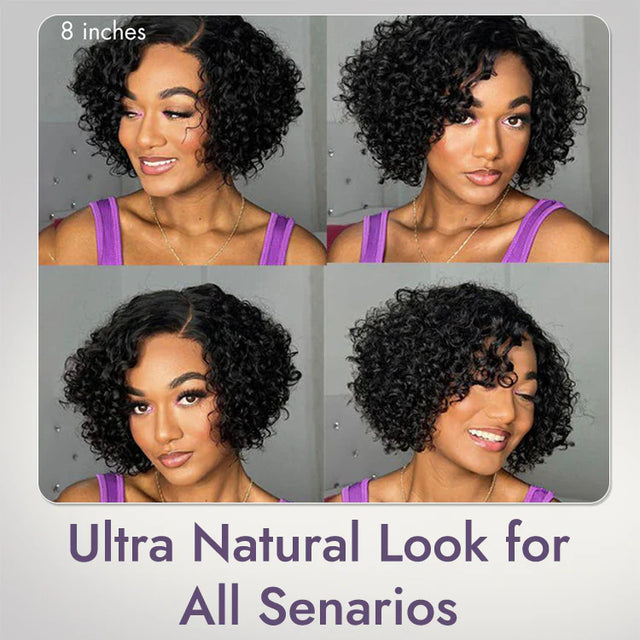 Trendy Short Curly HD Lace Wig – 100% Human Hair Glueless Side Part Wig for Women