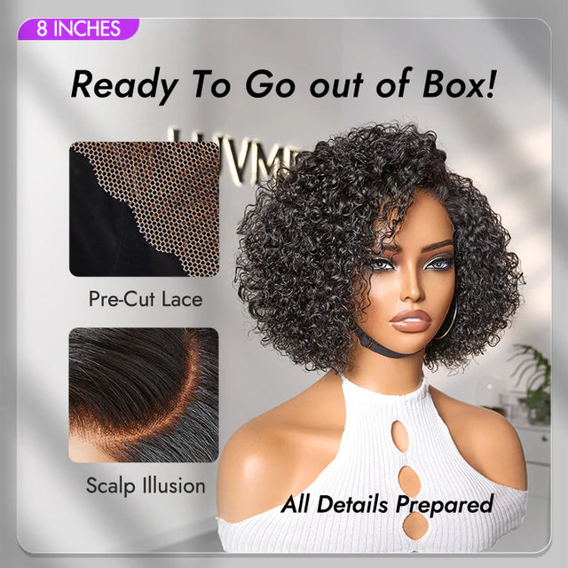 Trendy Short Curly HD Lace Wig – 100% Human Hair Glueless Side Part Wig for Women