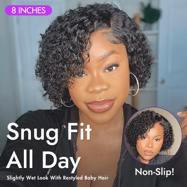 Trendy Short Curly HD Lace Wig – 100% Human Hair Glueless Side Part Wig for Women