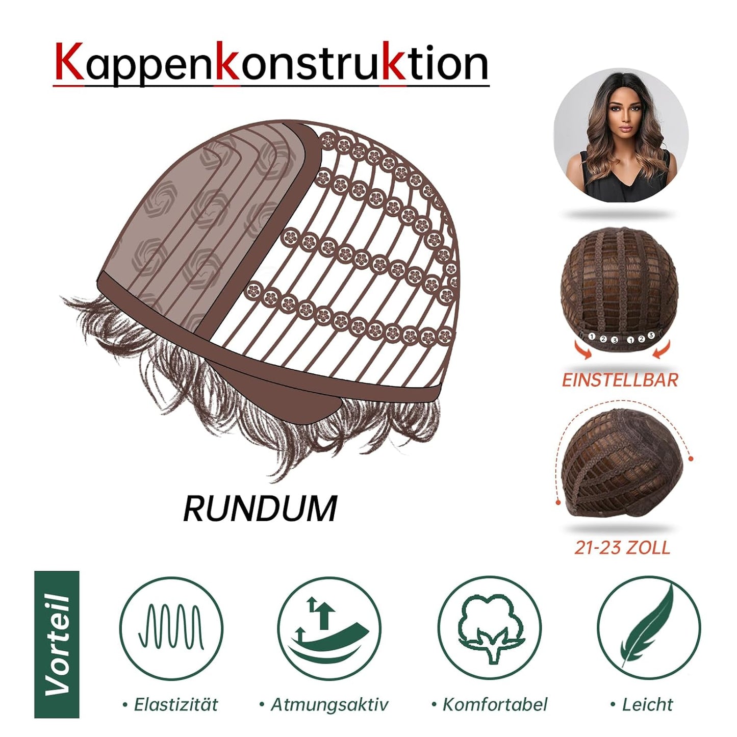 18‑Inch Brown Ombre Curly Synthetic Wig – No‑Lace