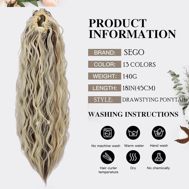 Long Black Afro Thick Wavy Drawstring Ponytail – Natural Human-Like Synthetic Hair Extension for Women