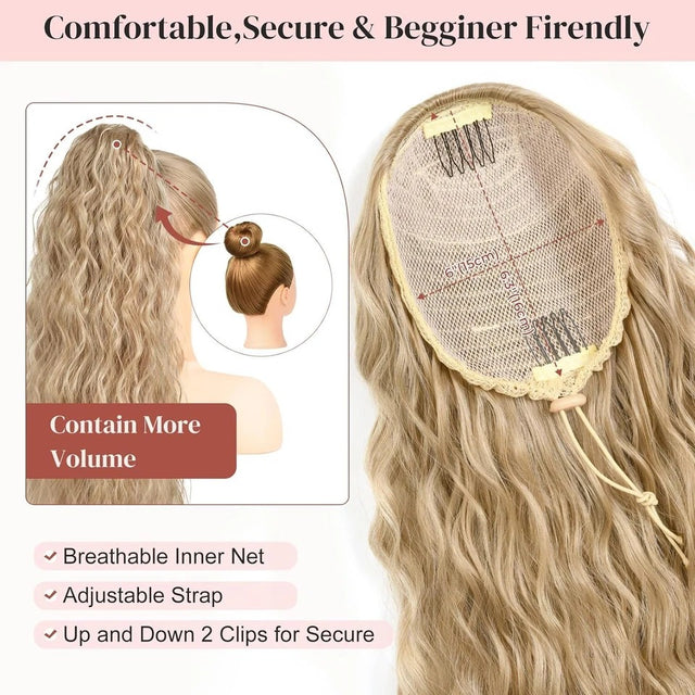 Long Black Afro Thick Wavy Drawstring Ponytail – Natural Human-Like Synthetic Hair Extension for Women