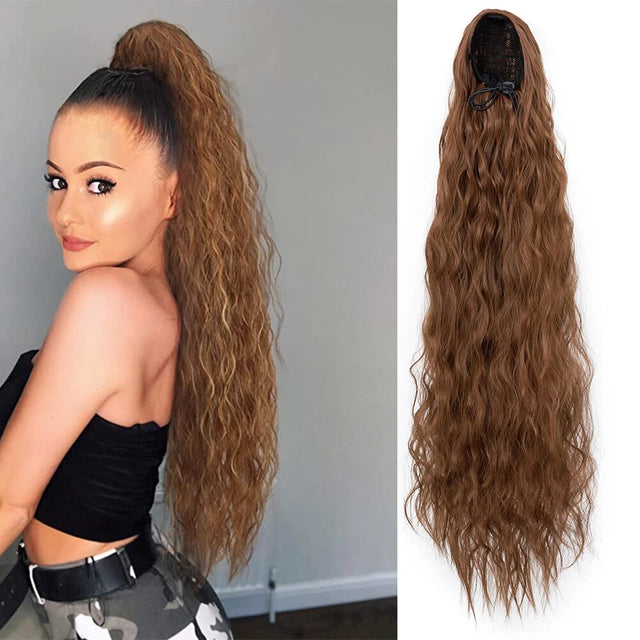 Long Black Afro Thick Wavy Drawstring Ponytail – Natural Human-Like Synthetic Hair Extension for Women