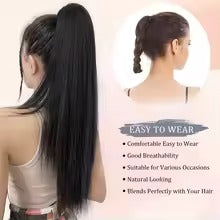 Long Straight Ponytail Hair Extension with Hair Catch – Dark Brown Synthetic