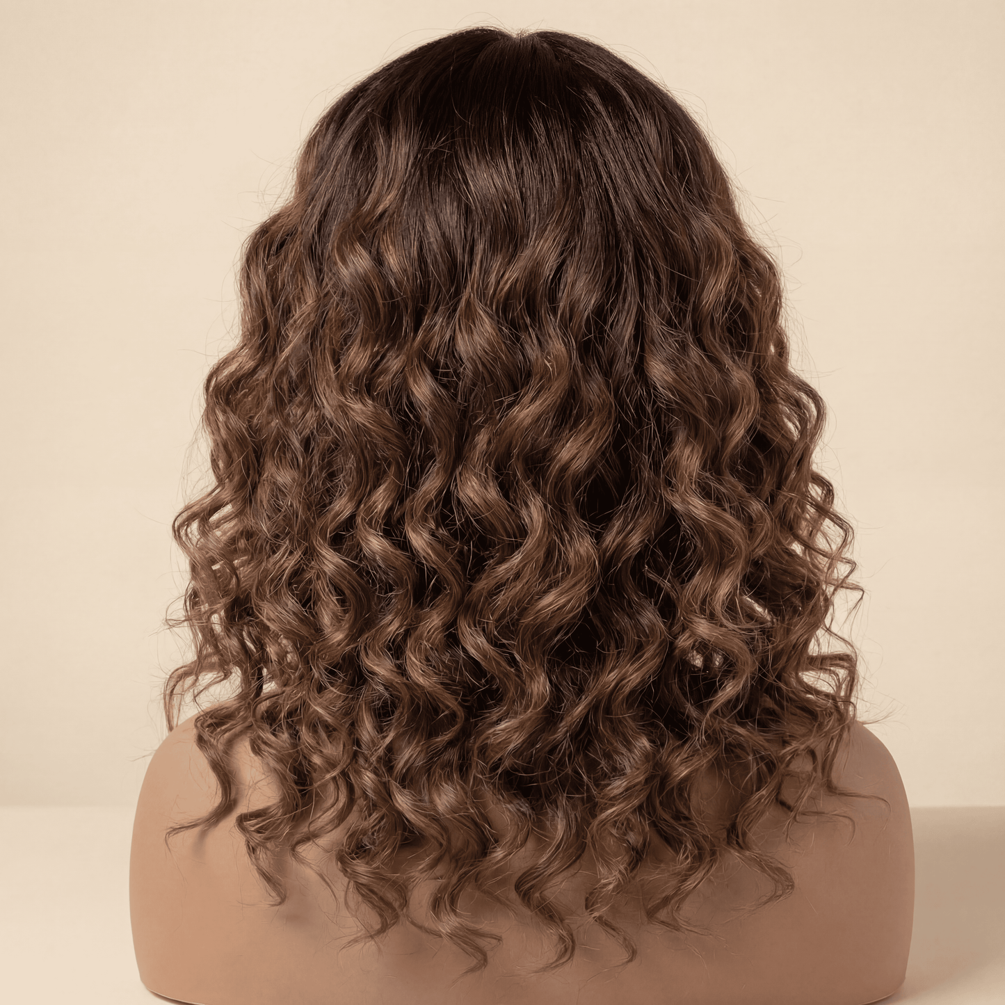 40.64cm Women’s Black Brown Medium Length Curly Wig with Bangs – High-Temperature Fiber, Rose Hair Net Cap