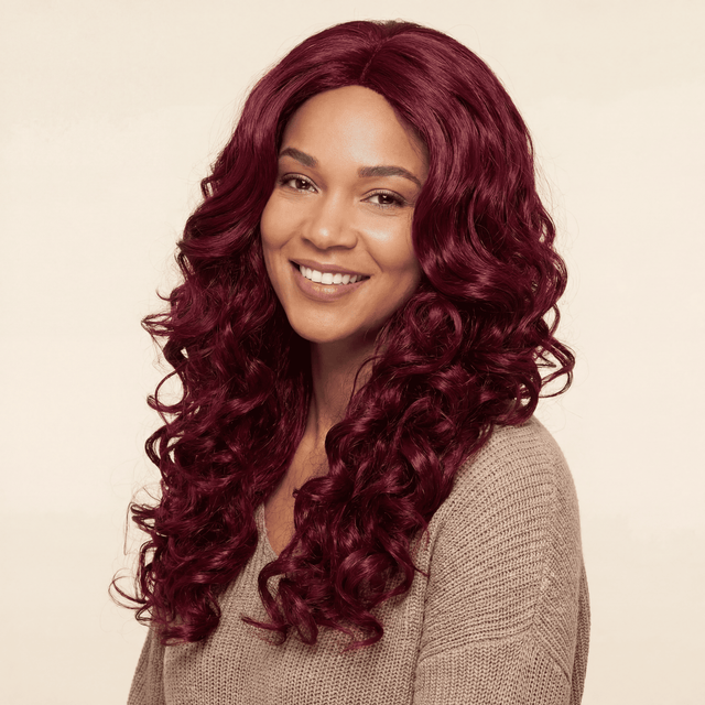 Wine Red Big Wave Curly Synthetic Wig (No‑Lace Full Head Cover)
