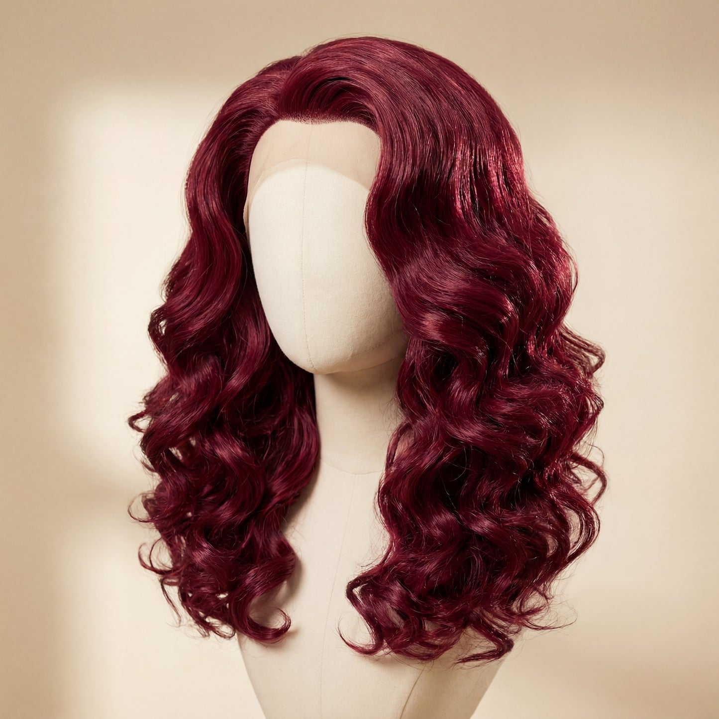 Wine Red Big Wave Curly Synthetic Wig (No‑Lace Full Head Cover)