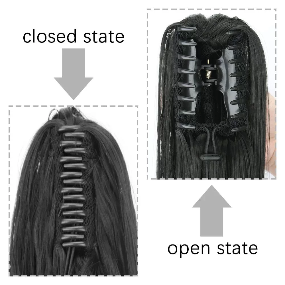 Long Straight Blonde Claw Clip Ponytail – Heat Resistant Synthetic Natural Wave Hair Extension