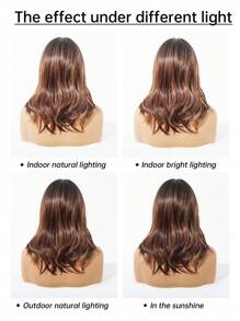 16 Inch Ombre Brown Synthetic Wig with Bangs – Body Wave Hair Wig for Women