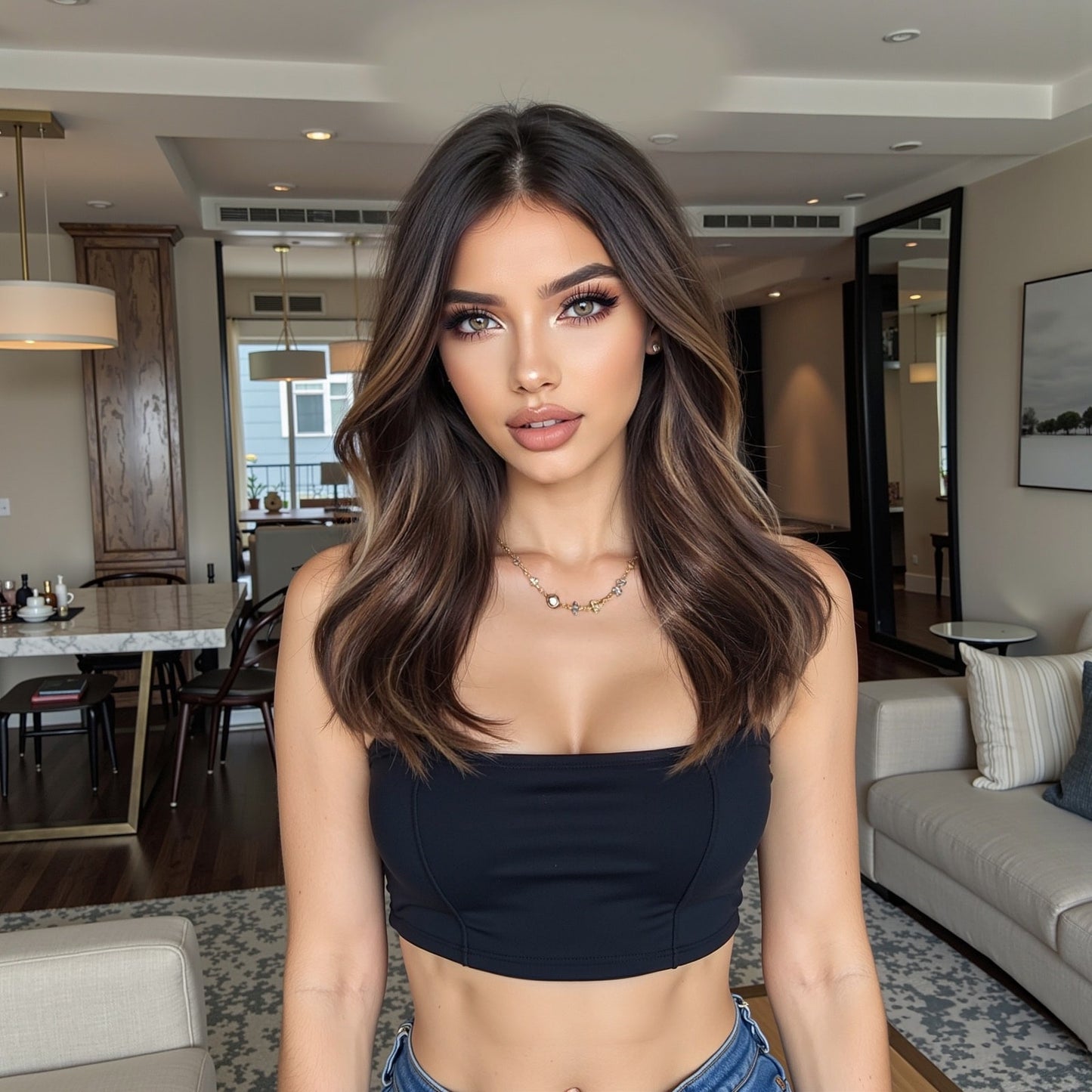 16 Inch Ombre Brown Synthetic Wig with Bangs – Body Wave Hair Wig for Women