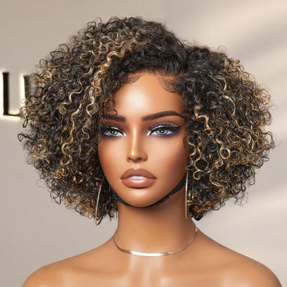 Trendy Short Curly HD Lace Wig – 100% Human Hair Glueless Side Part Wig for Women
