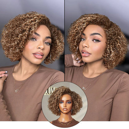 Trendy Short Curly HD Lace Wig – 100% Human Hair Glueless Side Part Wig for Women