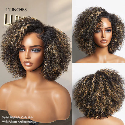 Trendy Short Curly HD Lace Wig – 100% Human Hair Glueless Side Part Wig for Women
