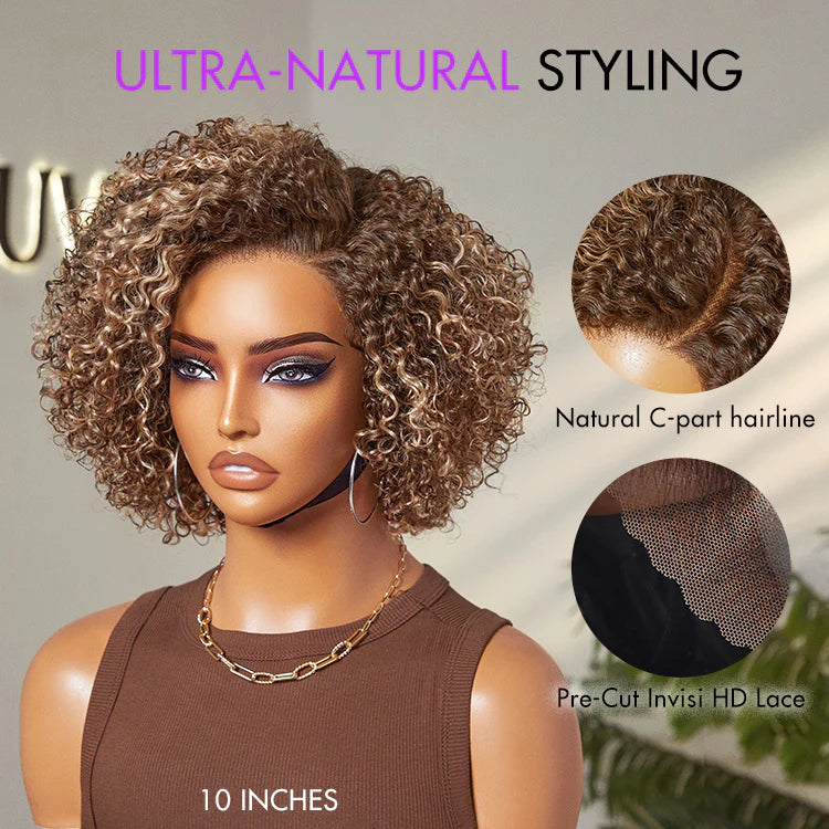Trendy Short Curly HD Lace Wig – 100% Human Hair Glueless Side Part Wig for Women