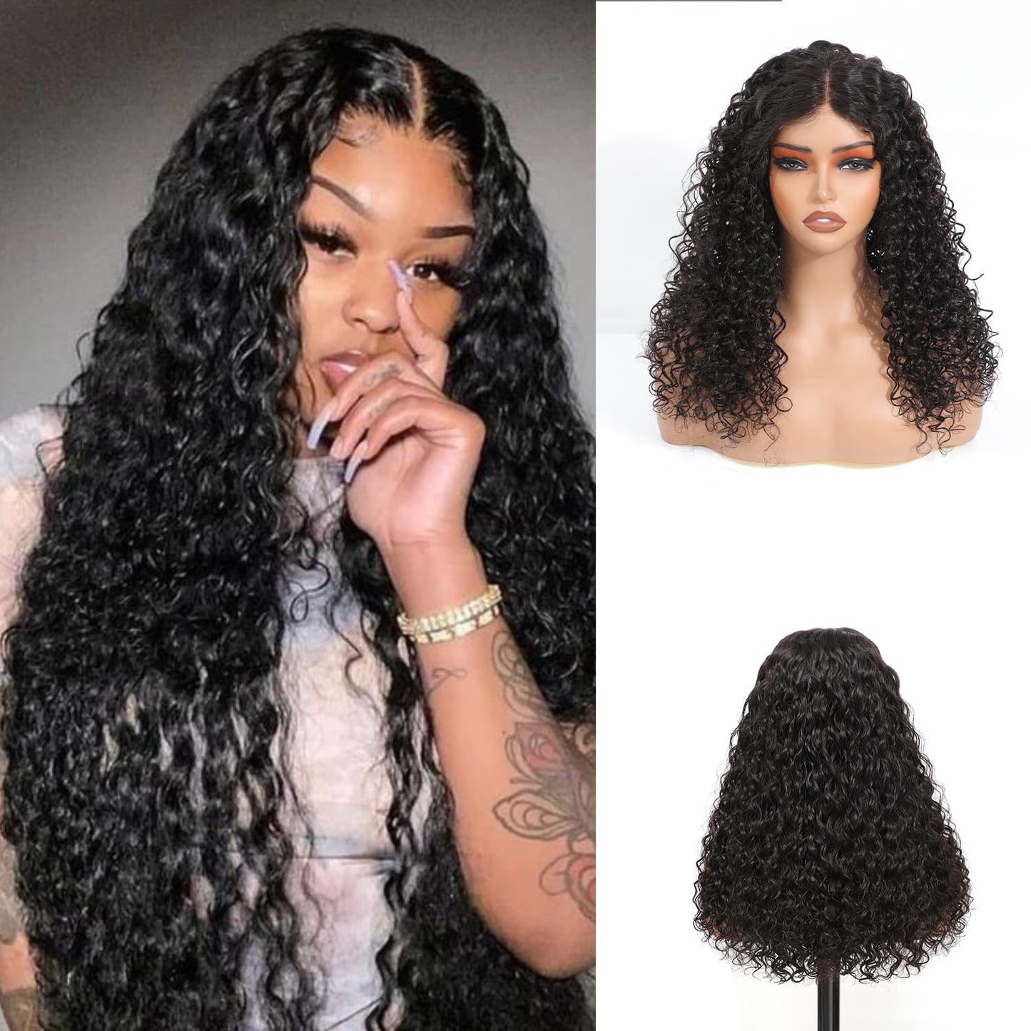 Wear and Go Glueless Water Wave 5x5 Hd Lace Closure Wigs Human Hair 280% Density Wig for Black Women Pre Plucked Wig Natural Black 26 Inch