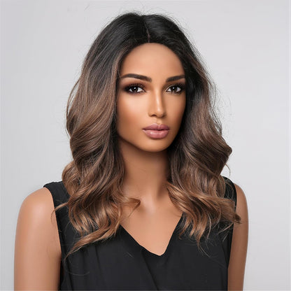 18‑Inch Brown Ombre Curly Synthetic Wig – No‑Lace