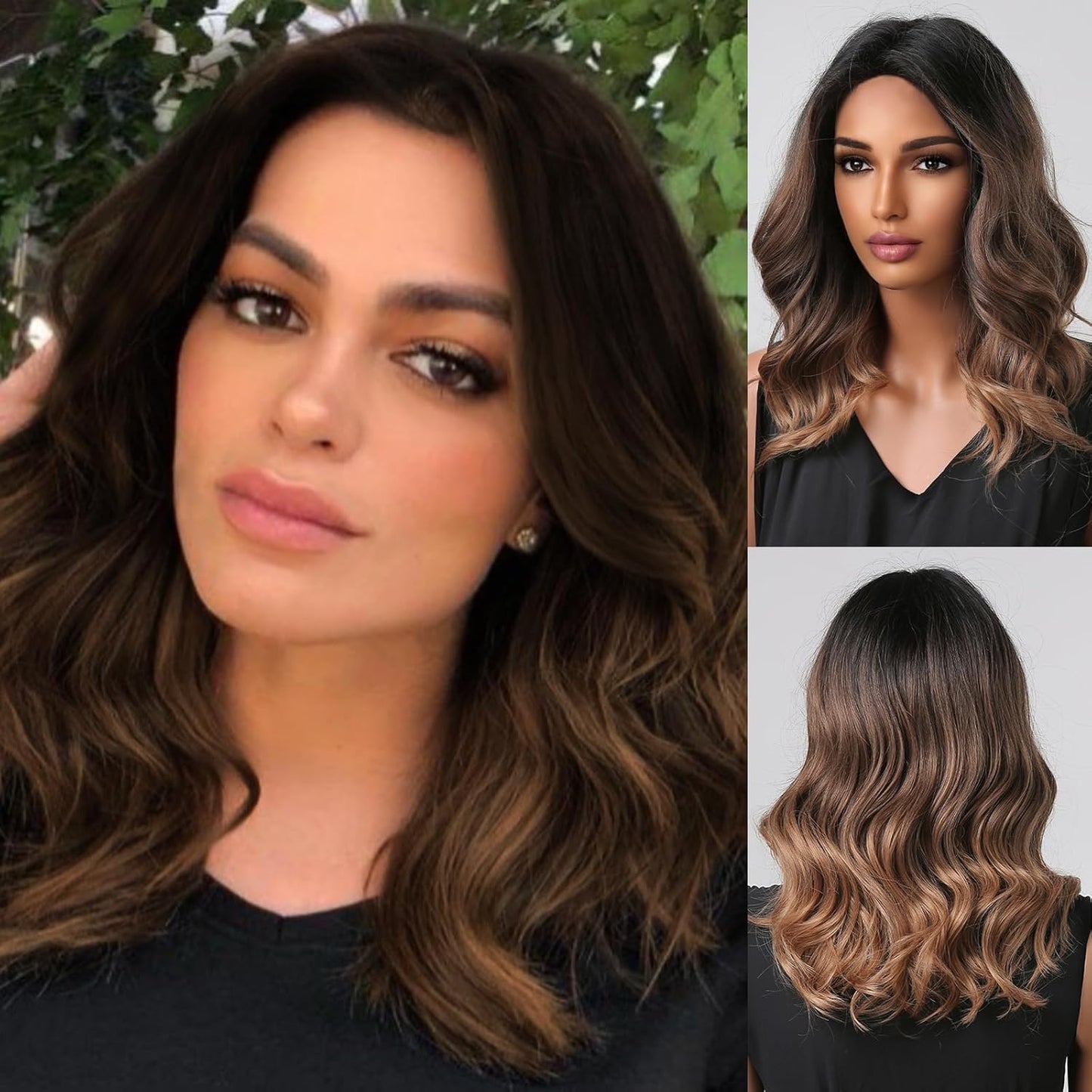 18‑Inch Brown Ombre Curly Synthetic Wig – No‑Lace