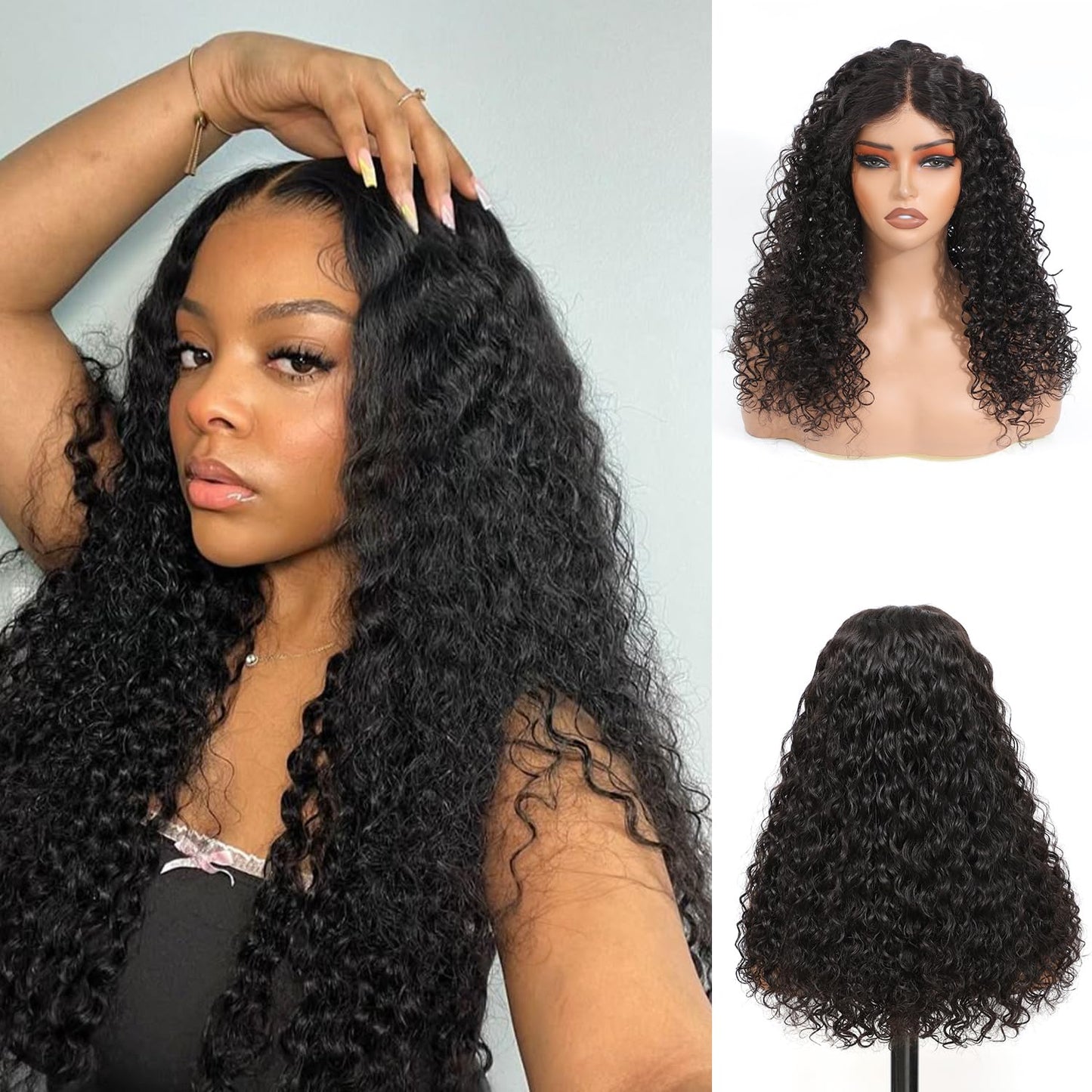 Wear and Go Glueless Water Wave 5x5 Hd Lace Closure Wigs Human Hair 280% Density Wig for Black Women Pre Plucked Wig Natural Black 26 Inch