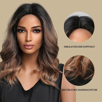 18‑Inch Brown Ombre Curly Synthetic Wig – No‑Lace