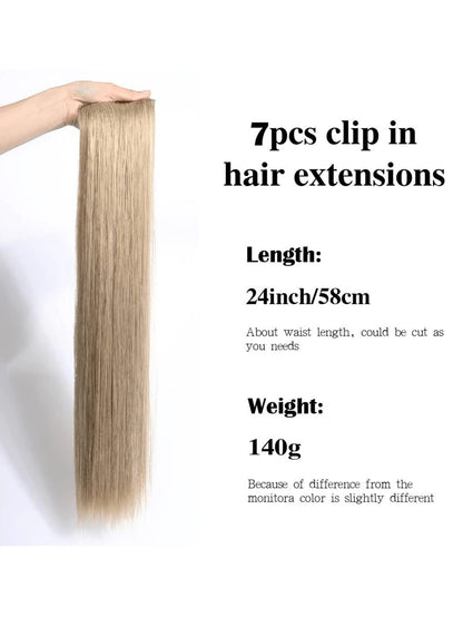 7pcs Set 22" Long Straight Clip-In Hair Extensions for Women