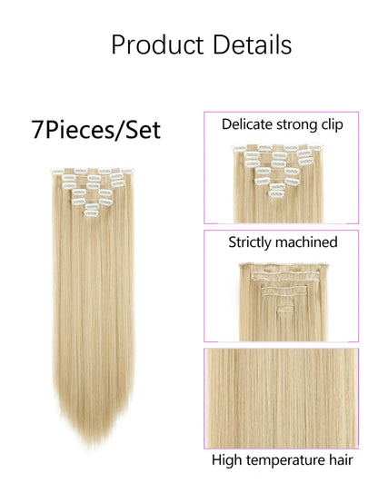 7pcs Set 22" Long Straight Clip-In Hair Extensions for Women