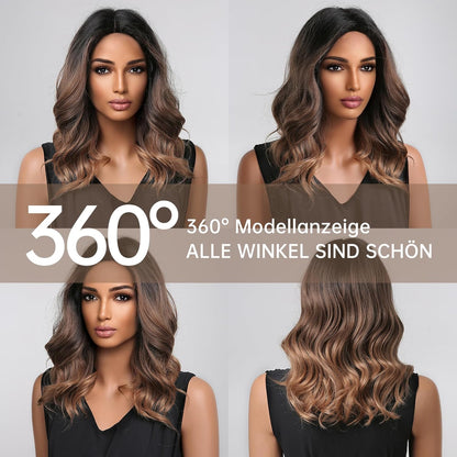 18‑Inch Brown Ombre Curly Synthetic Wig – No‑Lace
