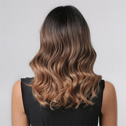 18‑Inch Brown Ombre Curly Synthetic Wig – No‑Lace