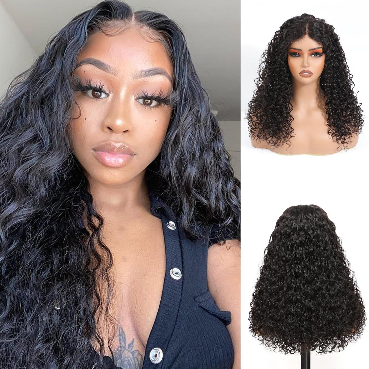 Wear and Go Glueless Water Wave 5x5 Hd Lace Closure Wigs Human Hair 280% Density Wig for Black Women Pre Plucked Wig Natural Black 26 Inch