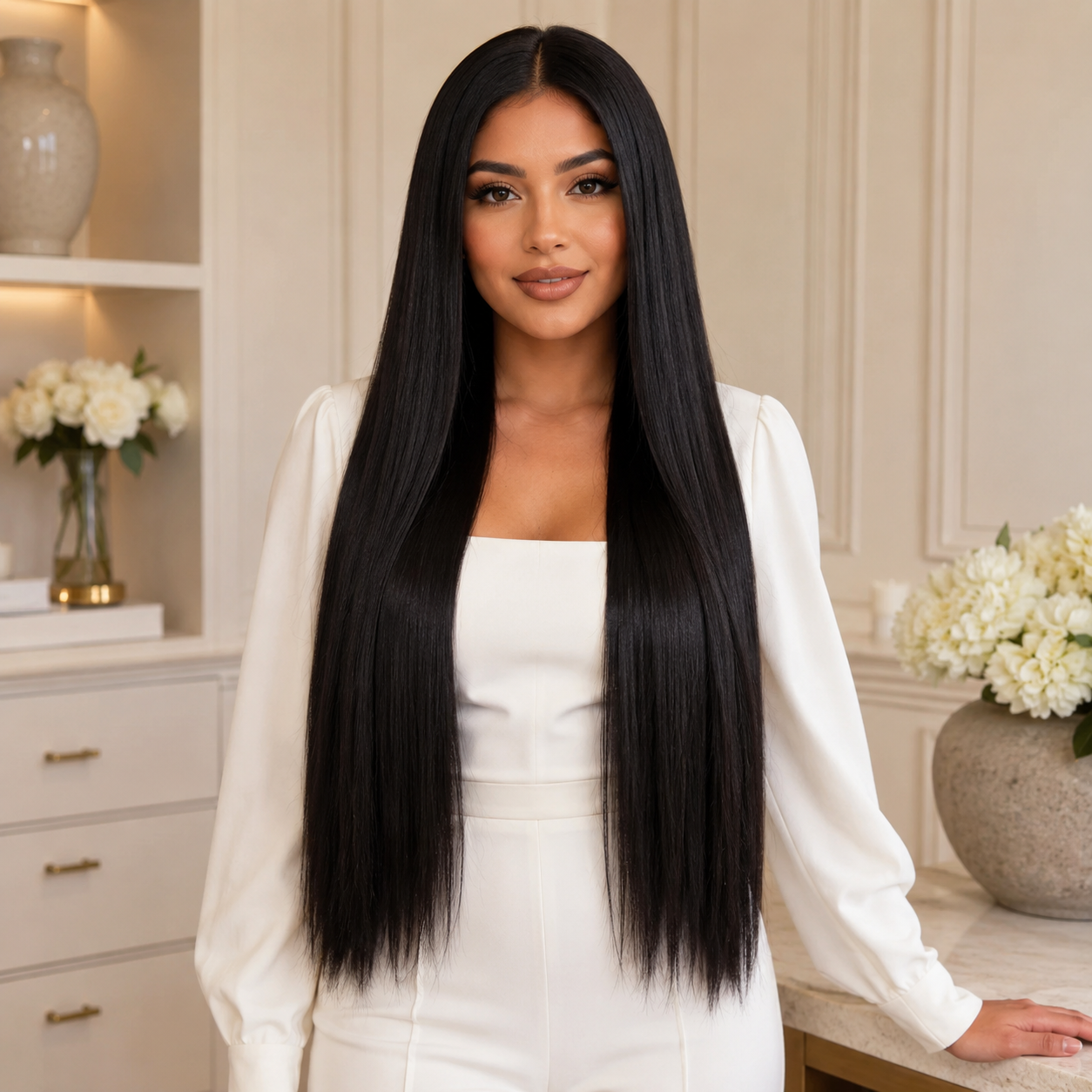 28 Inch Straight Synthetic Lace Front Wig – Black