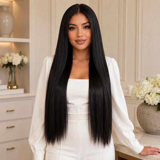 28 Inch Straight Synthetic Lace Front Wig – Black