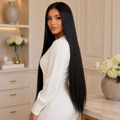 28 Inch Straight Synthetic Lace Front Wig – Black