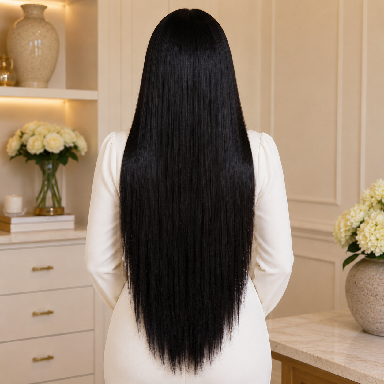 28 Inch Straight Synthetic Lace Front Wig – Black