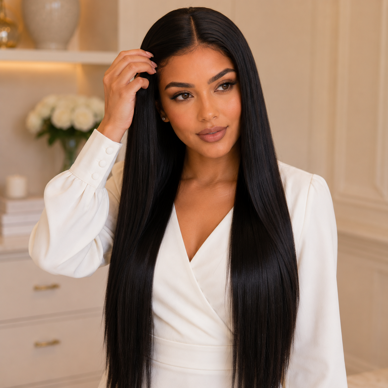 28 Inch Straight Synthetic Lace Front Wig – Black