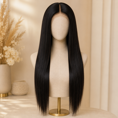 28 Inch Straight Synthetic Lace Front Wig – Black