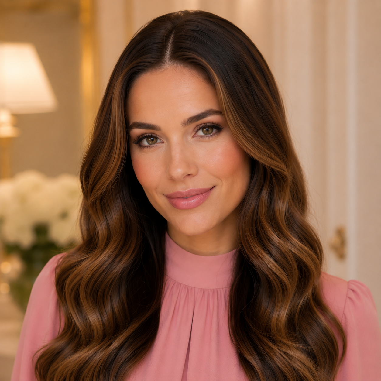 20 Inch Dark Root Ombre Brown Body Wave Synthetic Wig with Bangs