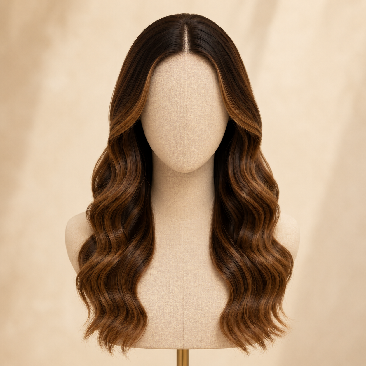 20 Inch Dark Root Ombre Brown Body Wave Synthetic Wig with Bangs