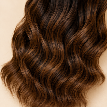 20 Inch Dark Root Ombre Brown Body Wave Synthetic Wig with Bangs