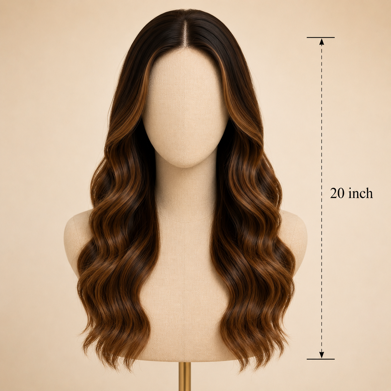 20 Inch Dark Root Ombre Brown Body Wave Synthetic Wig with Bangs