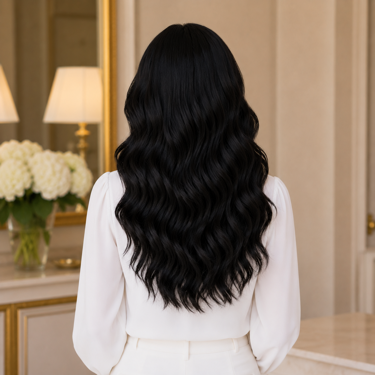 20 Inch Black Wavy Synthetic Wig – No Lace Wig