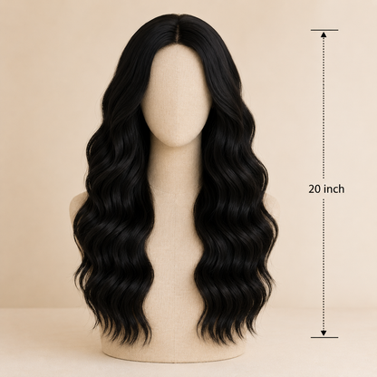 20 Inch Black Wavy Synthetic Wig – No Lace Wig