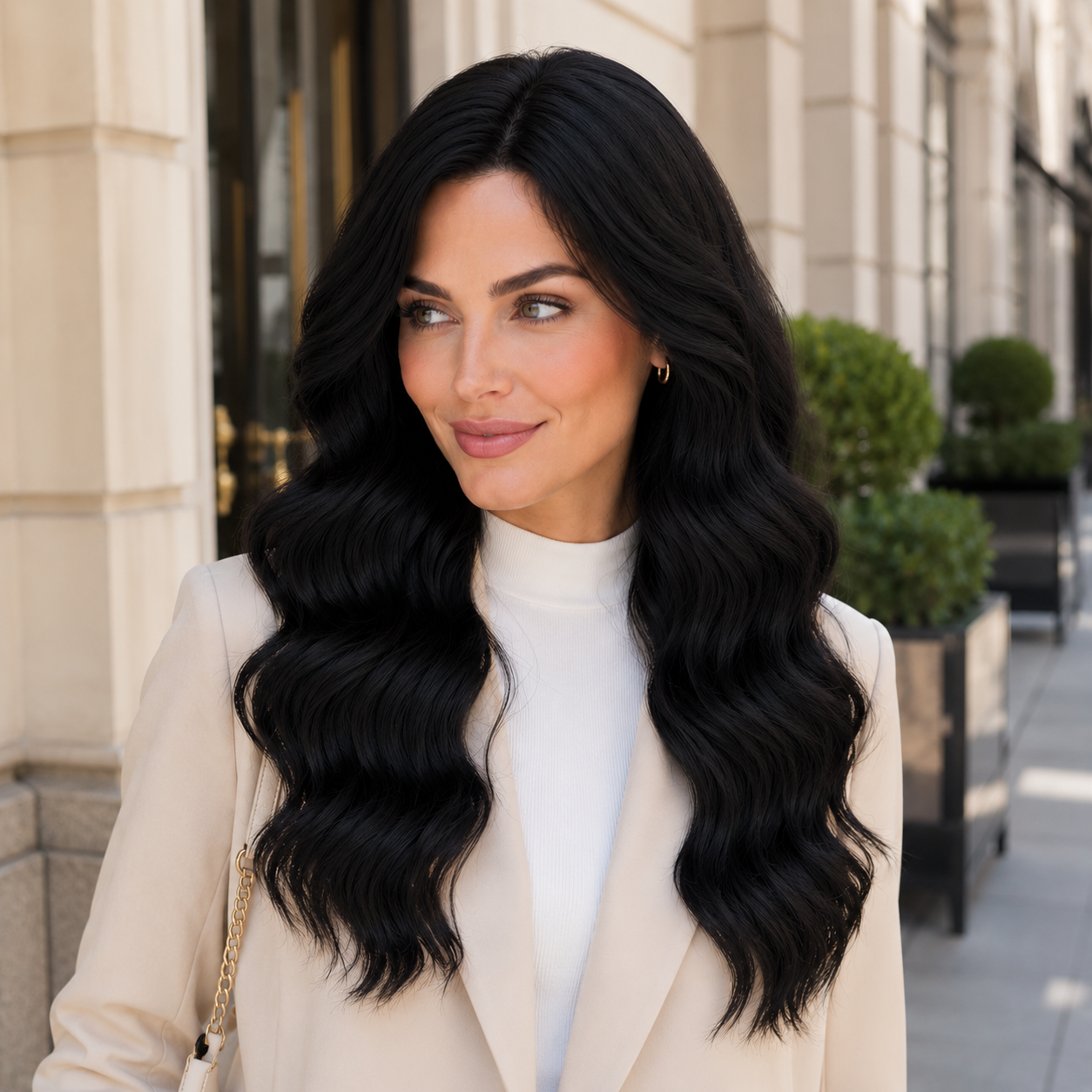 20 Inch Black Wavy Synthetic Wig – No Lace Wig