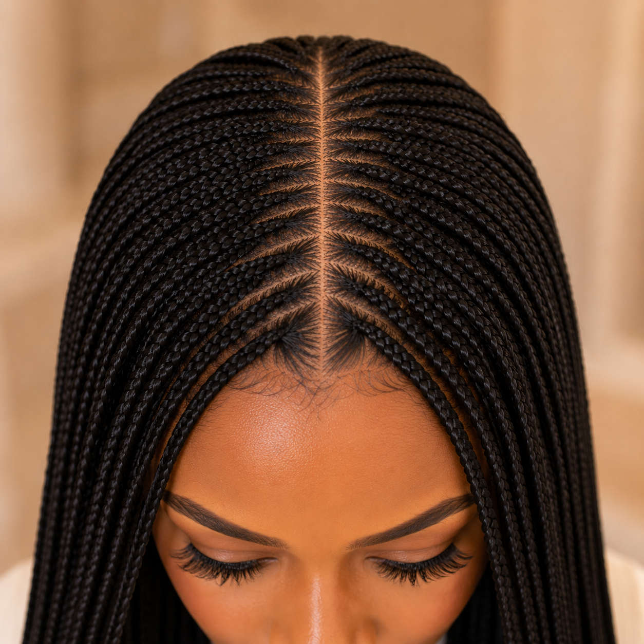 Long Black Braided Lace Wig – Synthetic Fake Scalp Wig
