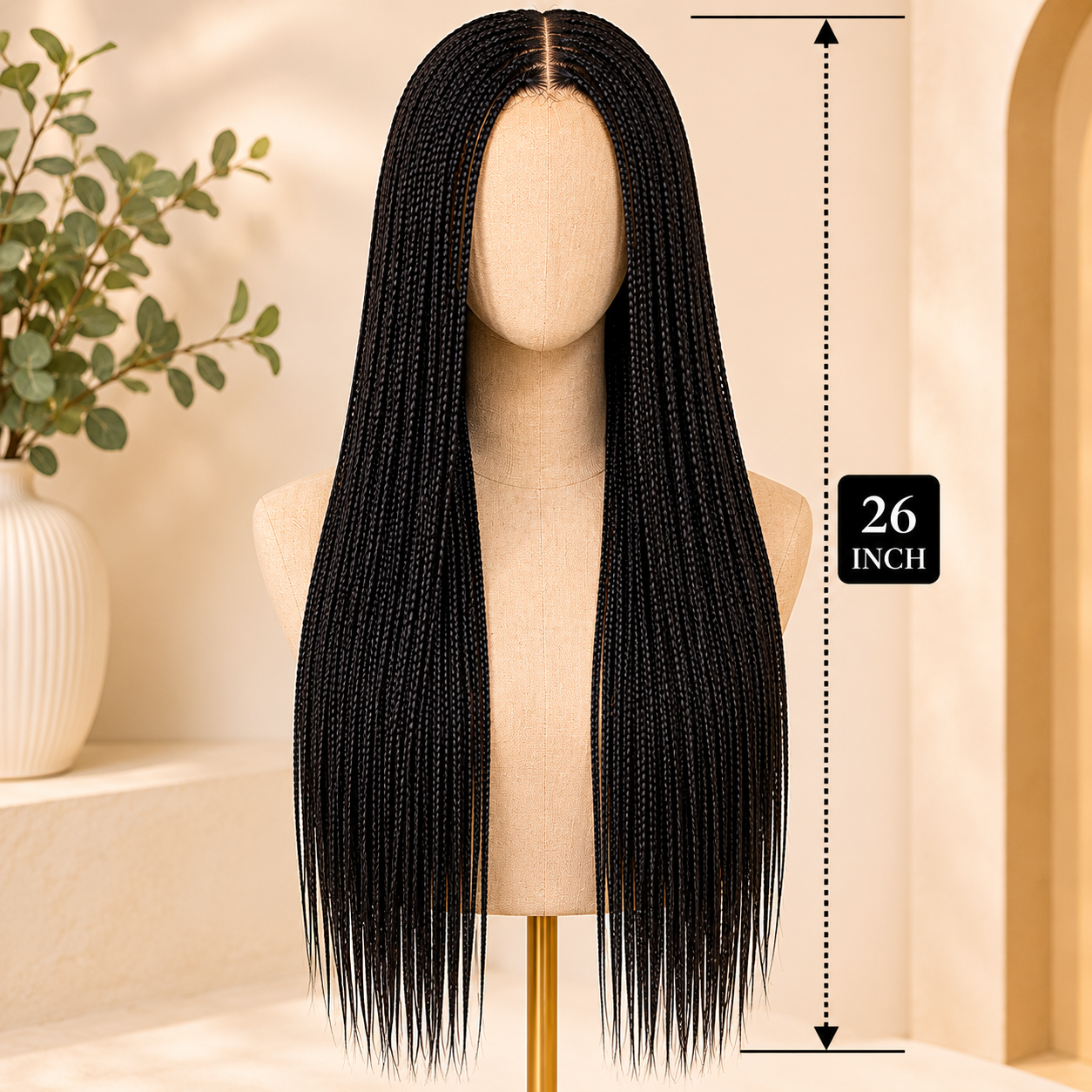 Long Black Braided Lace Wig – Synthetic Fake Scalp Wig
