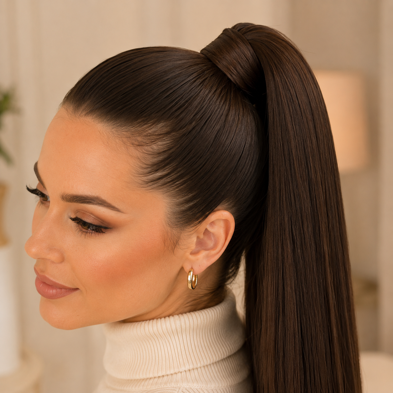 Long Layered Wrap-Around Ponytail Extension – Dark Brown Synthetic Hairpiece
