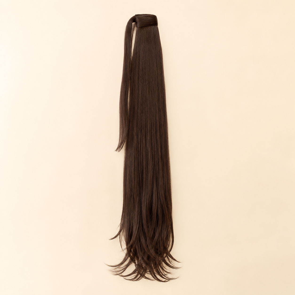 Long Layered Wrap-Around Ponytail Extension – Dark Brown Synthetic Hairpiece