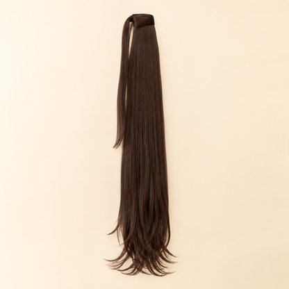 Long Layered Wrap-Around Ponytail Extension – Dark Brown Synthetic Hairpiece